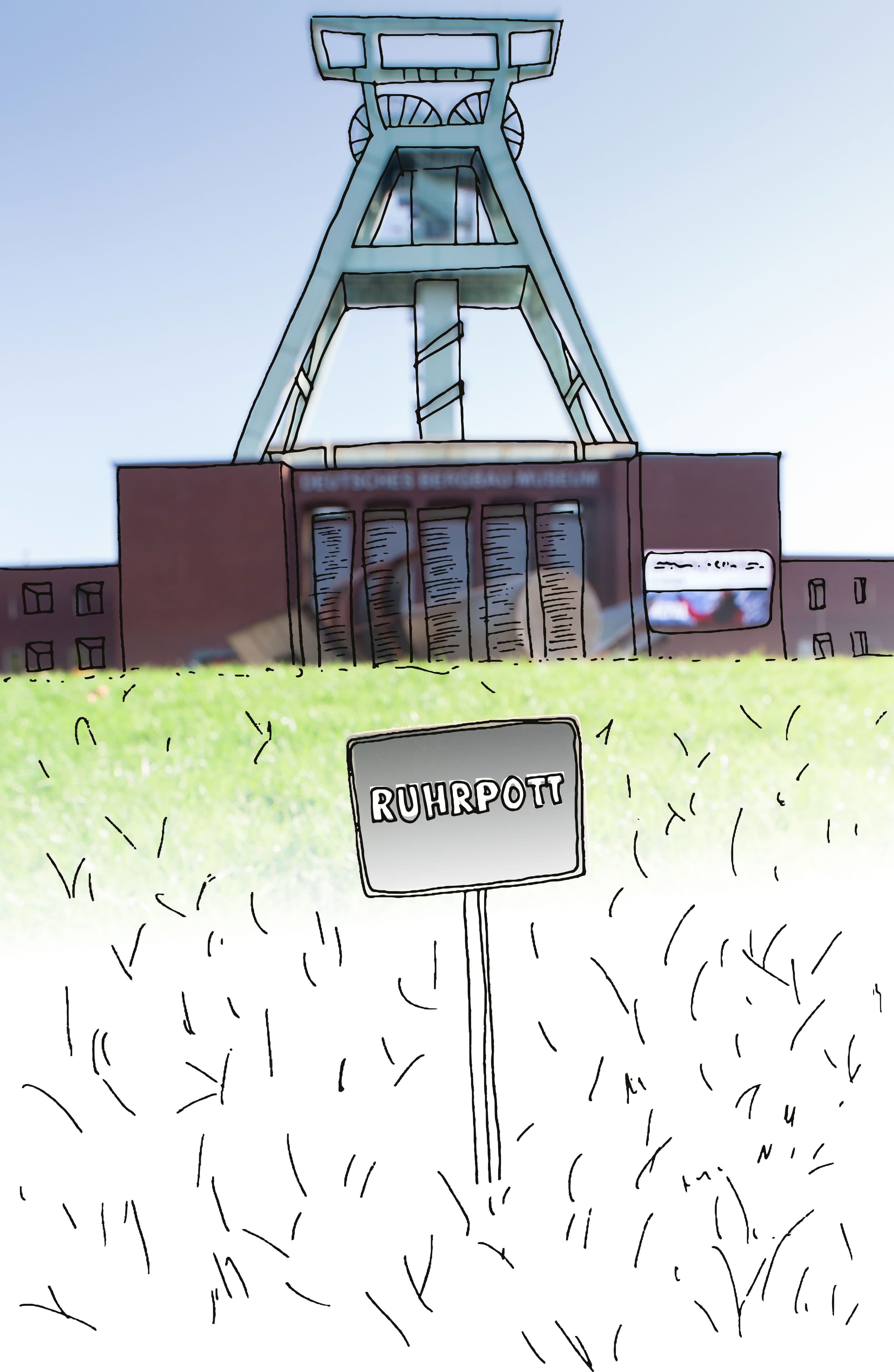 Förderturm im Ruhrgebiet teilweise Zeichnung für Wellhöner Immobilienmanagement